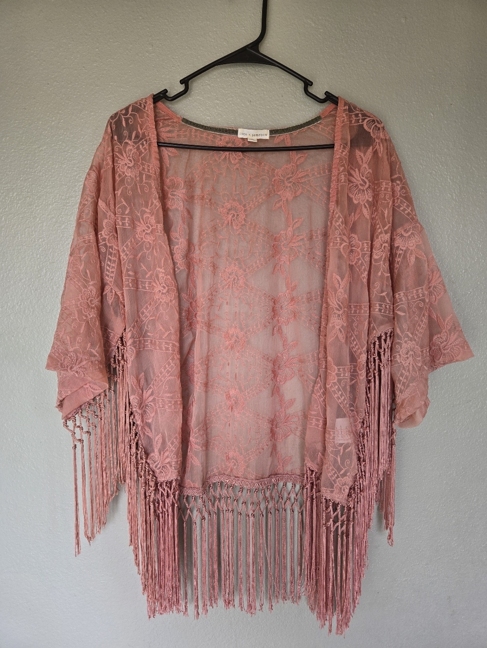 Blush Rose Pink Lace Fringe Kimono, Boho, Festival, 70's, Cowgirl, Western